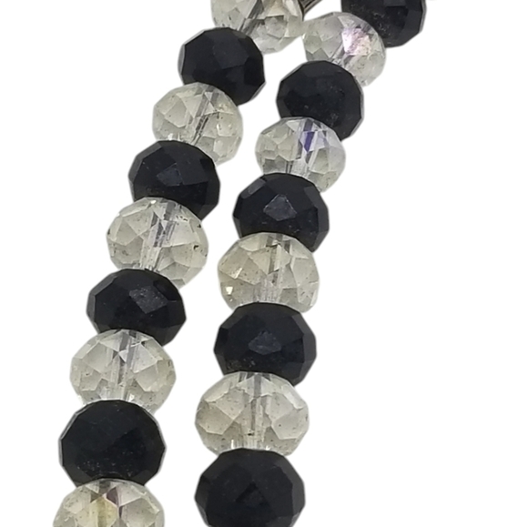 VINTAGE  BLACK & CRYSTAL GLASS BEAD & SILVERTONE SAINT PENDANTS ROSARY NECKLACE - Picture 8 of 8